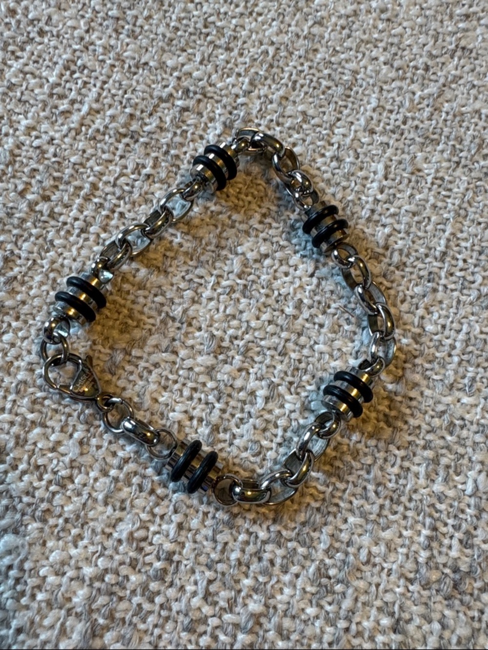 Source Unknown Silver Tone Chain Bracelet‎ Black Accents Minimalist Jewelry